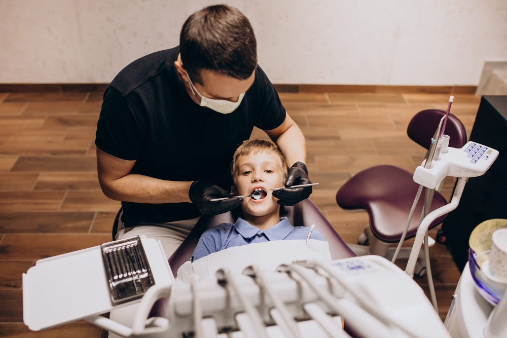 Little boy patient at dentist